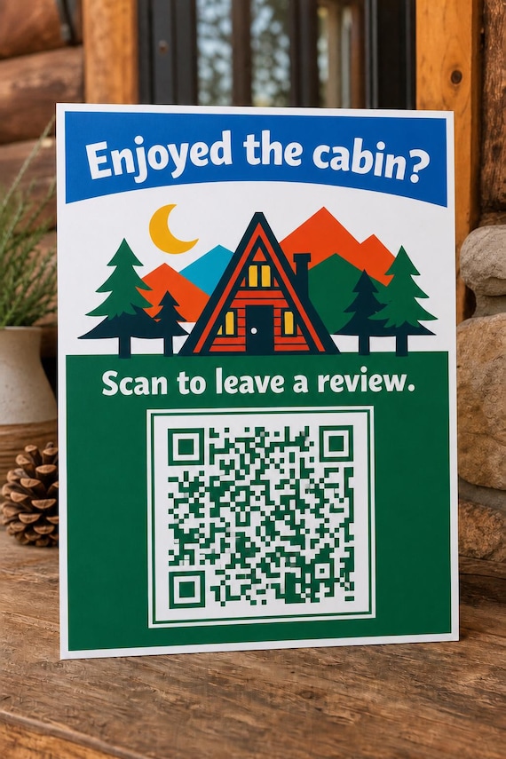 A-Frame Haven Review QR Sign, Personalized Cabin Guest Thank You Decor, Mountain Rental Display