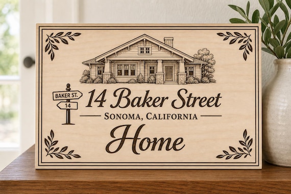Custom Home Address Portrait Sign, Personalized City and State, Engraved Birch Realtor Closing Gift