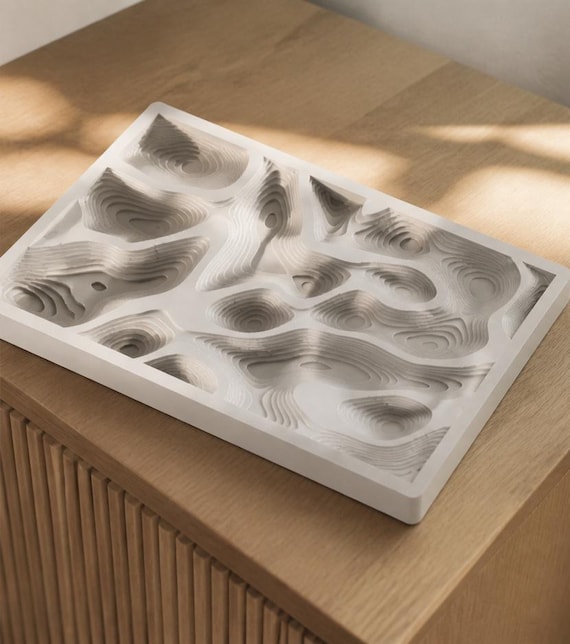 Mapwell Organizer Tray, Topographic Jewelry Catchall, Sculptural Desk, Vanity and Entryway Storage