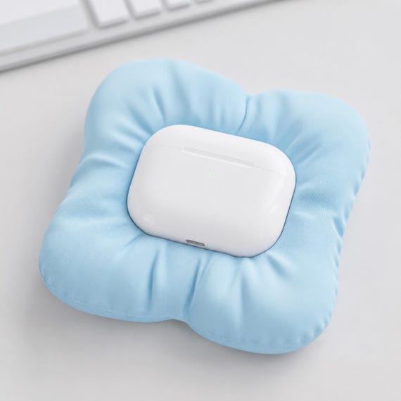 PuffNest Earbud Case Dock, Puffy Cushion Stand Compatible with AirPods 2, Pro 2 or 4, Woven Texture Desk Organizer, 25 Colors