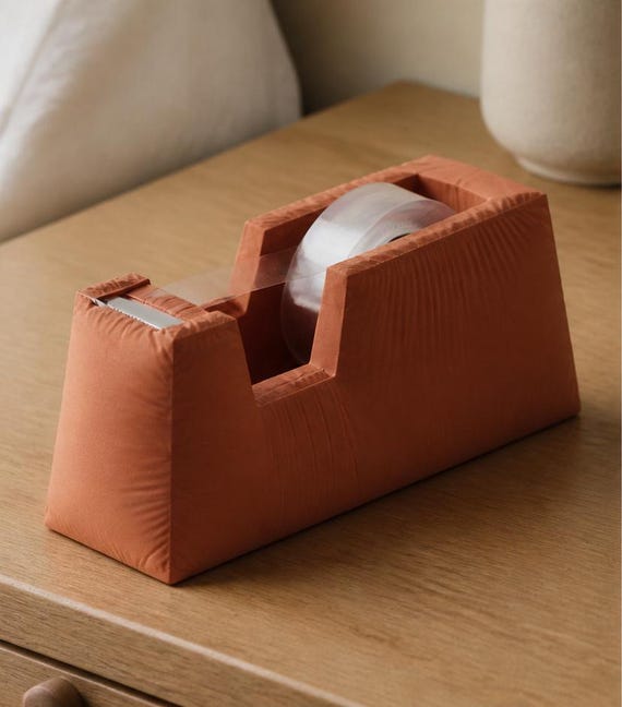 Clothcrest Tape Dispenser, Gathered Fabric Look Desk Accessory, Sculptural Home Office and Teacher Gift