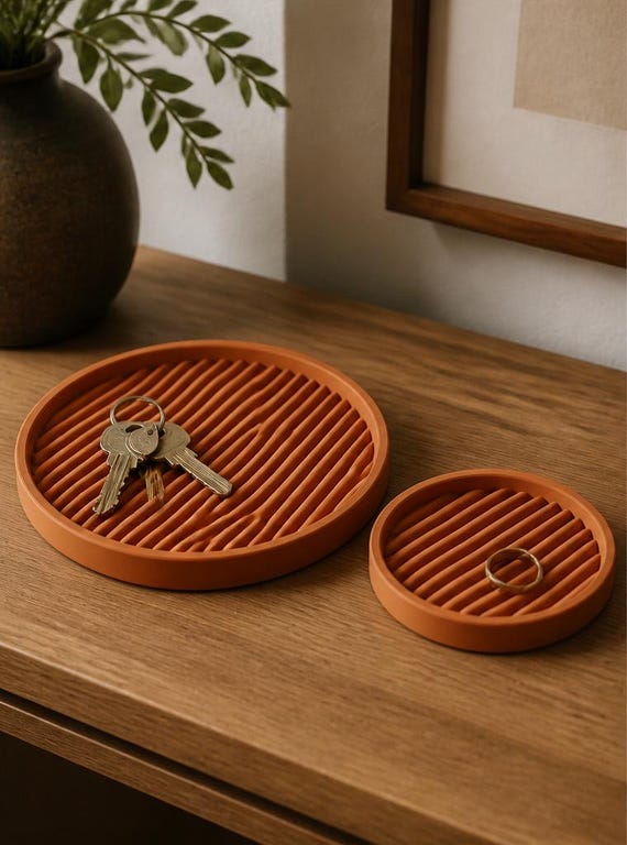 Watersong Tray Set, Two Wavy Jewelry Dishes, Round Entryway Catchalls and Vanity Key Organizers