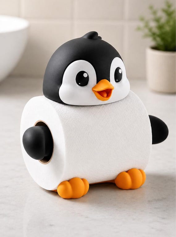 TuxedoTidy Penguin Toilet Roll Keeper, Cute Spare Paper Holder for Guest Bathroom Counter or Shelf