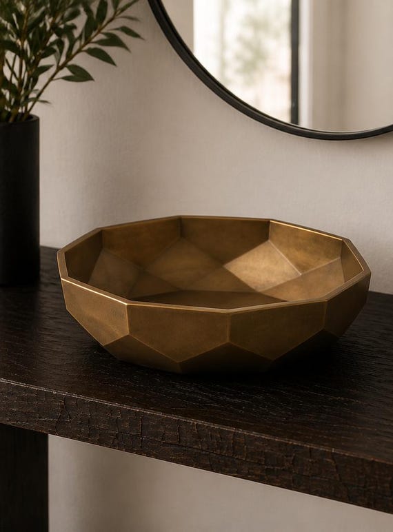 Anglewell Entry Bowl, Geometric Catchall for Keys and Jewelry, Modern Valet Tray and Tabletop Organizer