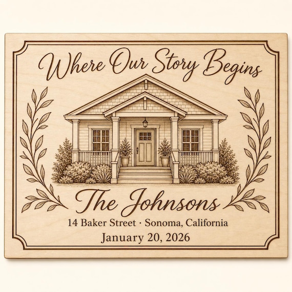 Where Our Story Begins Sign, Personalized Family Address and Date, Engraved Birch Closing Gift