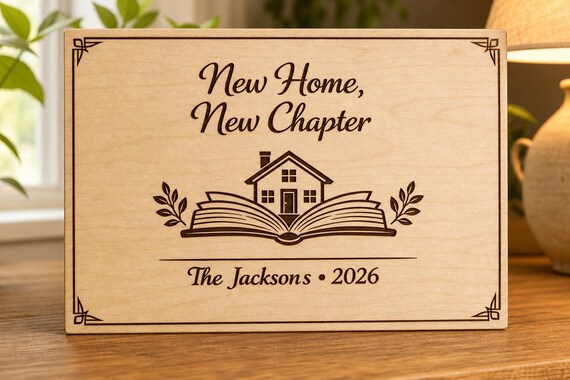 New Home New Chapter Sign, Personalized Family Closing Gift, Engraved Birch Housewarming Decor