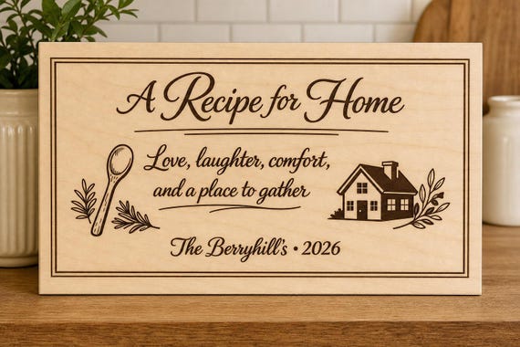 Recipe for Home Sign, Personalized Family Closing Gift, Engraved Birch Housewarming Plaque