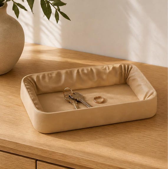 Softbank Catchall Tray, Draped Fabric Look Jewelry Dish, Entryway Key Tray and Guest Room Organizer