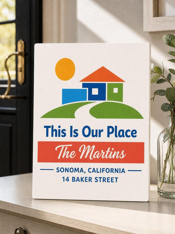 Our Place Family Sign, Personalized Name and Location, Colorful Realtor Closing Gift
