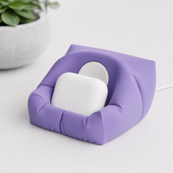 Lilac Purple Snugseat Earbud Dock charger-ready earbud dock with fitted circular charging puck