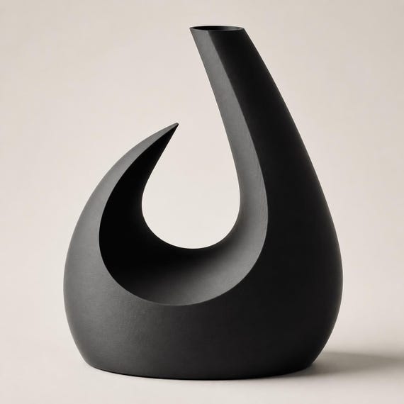 MoonGate Statement Vase, front studio close-up of the Solstice Arc vase in Charcoal showing its crescent opening