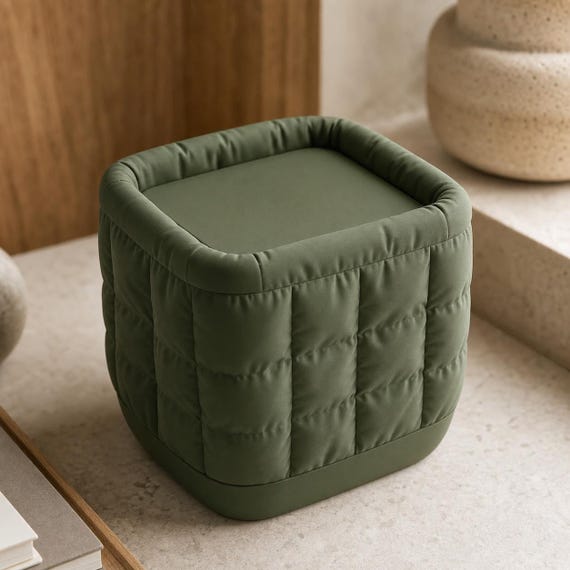 Close-up of the SoftSquare Desktop Bin Vertical Fold desktop bin in Dark Green