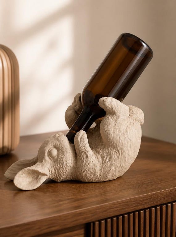 Meadowtip Bunny Bottle Stand, Reclining Rabbit Holder for Piccolo Bottles, Whimsical Bar and Easter Decor