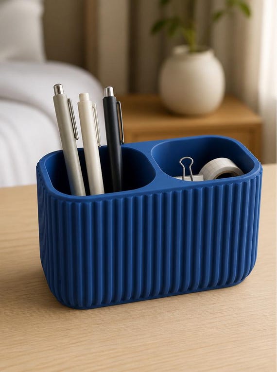 Flutebay Desk Organizer, Ribbed Pen and Brush Holder, Single or Divided Home Office Storage Cup