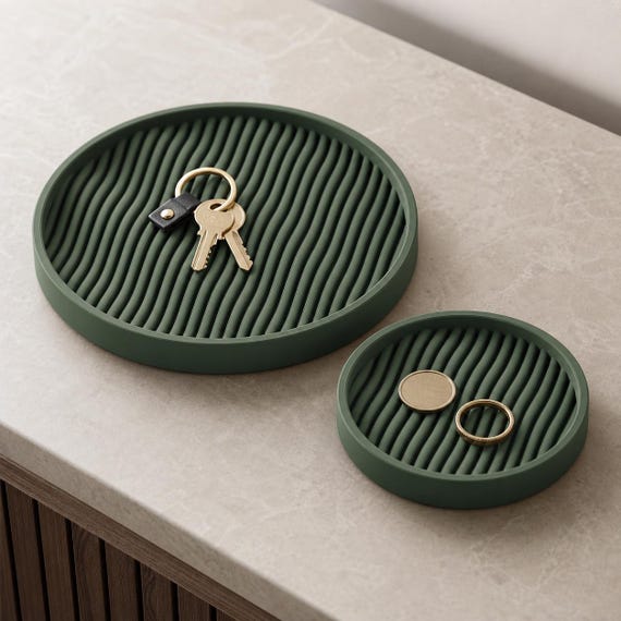 Dark Green Watersong Tray Set holding keys and small essentials in an entryway
