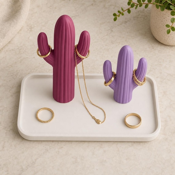 Overhead view of the Plum Dusk GroveKeeps Jewelry Stand soft cactus jewelry organizer
