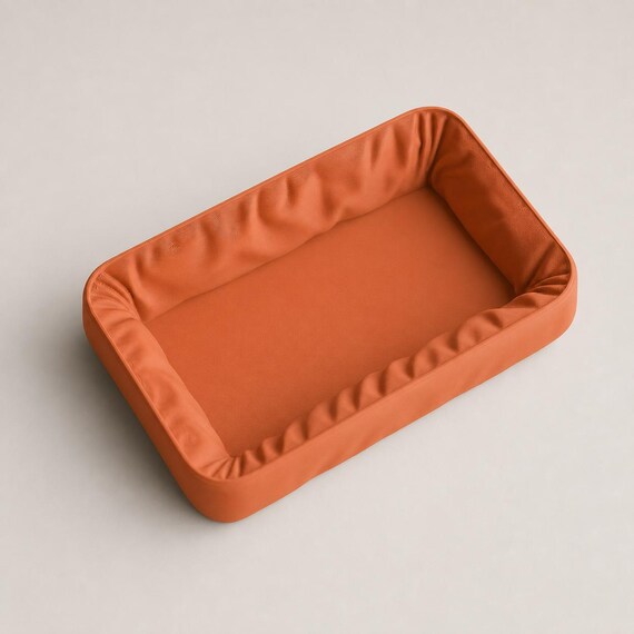 Empty Terracotta Softbank Catchall Tray jewelry tray showing its rectangular shape and gathered inner folds