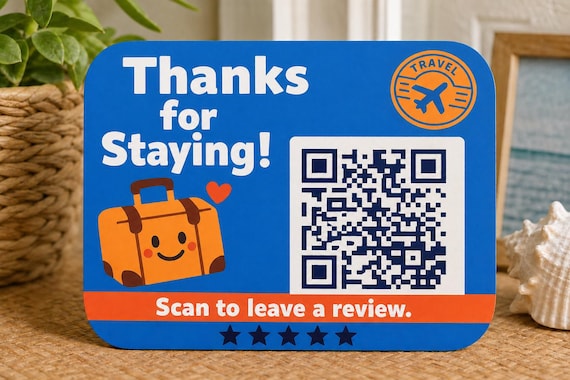 JetSet Thanks Review QR Sign, Personalized Travel Guest Thank You Decor, Vacation Rental Host Display