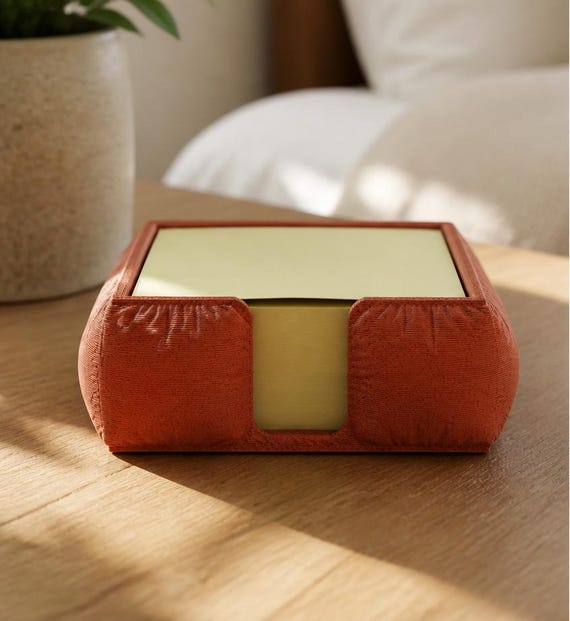 MemoNook Pad Holder, Gathered Fabric Look Sticky Note Tray, Sculptural Home Office and Teacher Desk Decor