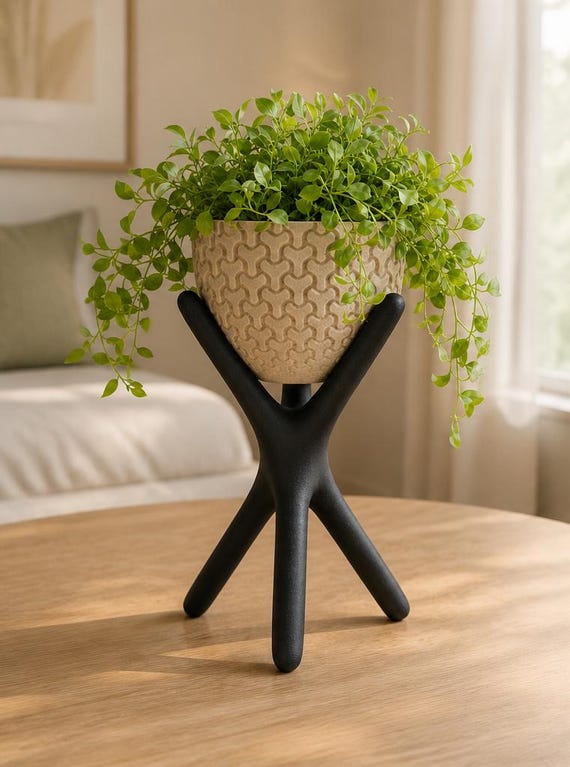HearthLift Tripod Planter, Elevated Textured Indoor Plant Stand and Decorative Cachepot for Shelf or Floor