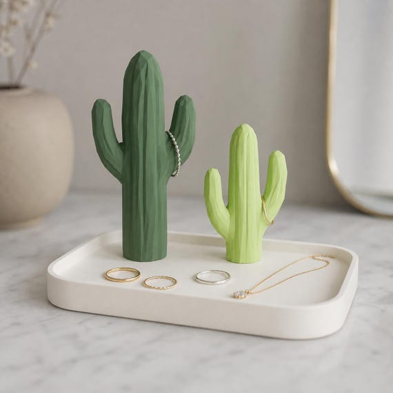Sage Gallery GroveKeeps Jewelry Stand faceted cactus ring holder and jewelry tray from a side angle