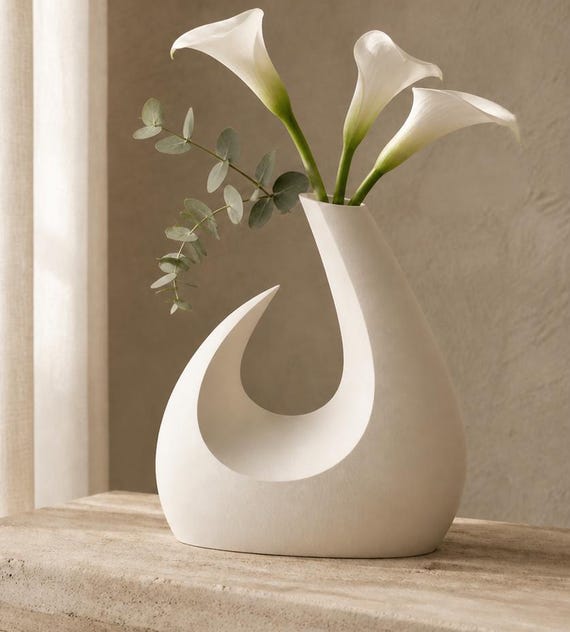 MoonGate Statement Vase, Crescent Openwork Flower Holder for Dried Stems, Entryway, Mantel or Console