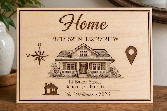 Personalized home coordinates sign presented as a realtor closing gift