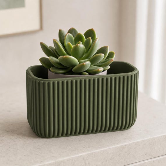 Dark Green Flutebay Desk Organizer single-compartment organizer styled with a small nursery pot