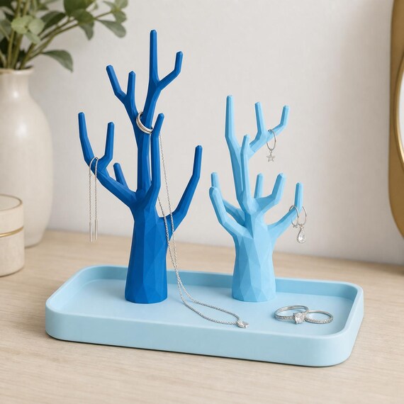 Ocean Mist GroveKeeps Jewelry Stand branching jewelry tree organizer holding earrings and a necklace