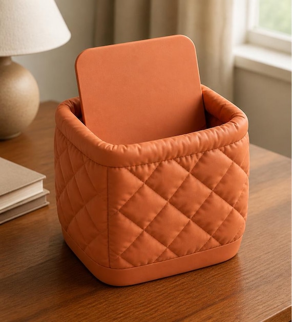 SoftSquare Desktop Bin with Swivel Lid, Textured Small Wastebasket for Home Office, Desk and Craft Room