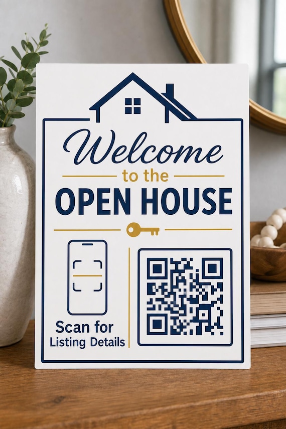 HouseKey Listing Details QR Sign, Personalized Open House Realtor Display, Real Estate Information Decor