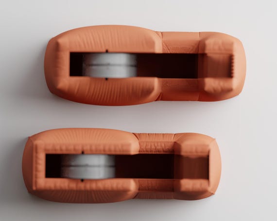 Top close-up comparing the two complete Clothcrest Tape Dispenser tape dispenser body silhouettes