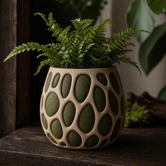 PebbleWeb Succulent Pot, forest Stone Bloomframe planter showing the Organic Texture inner finish