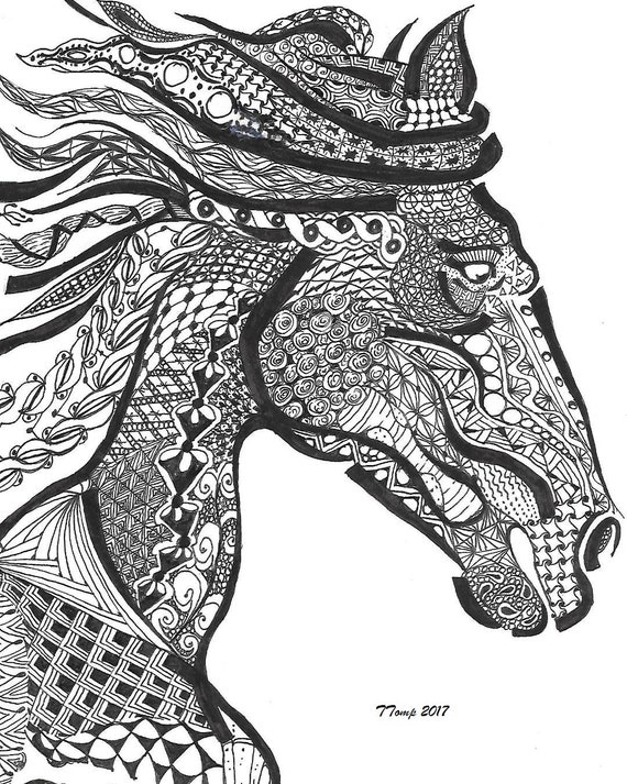 Zentangle Art Horse Zentangle Horse Black And White Etsy