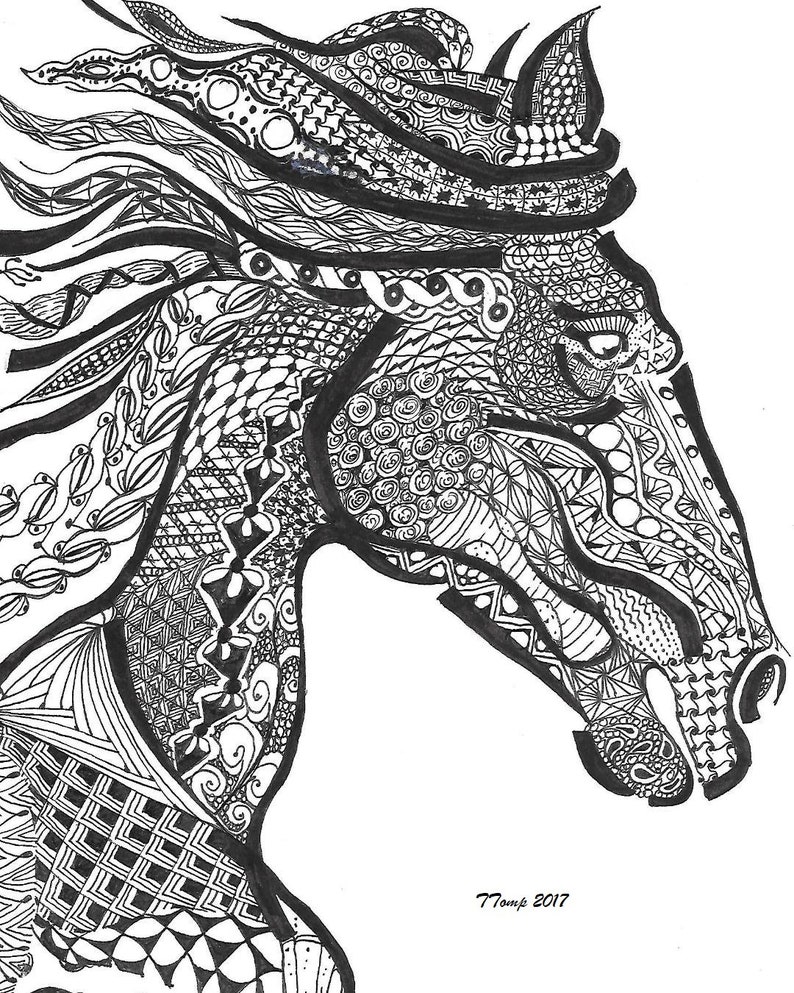 Zentangle art horse zentangle horse black and white Etsy