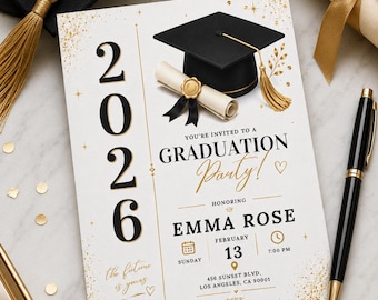 Graduation Party Invitation 2026, Class of 2026 Announcement, Blue Grad Template (Digital Download)