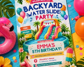 Backyard Water Slide Birthday Invitation (Digital Download)