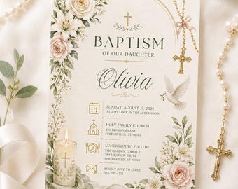 Baptism Invitation Template: Olivia's Daughter, Floral Design (Digital Download)