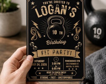Editable Fitness Birthday Invitation: Logan's Fit Party (Digital Download)