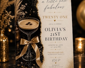 Espresso Martini 21st Birthday Invitation | Coffee Cafe Theme, Editable Canva Template (Digital Download)