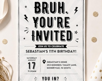 Bruh Birthday Invitation, Boys Party Invite, Any Age Canva Template (Digital Download)
