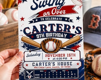 Baseball Birthday Invitation: Carter's 9th Birthday Party (Digital Download)