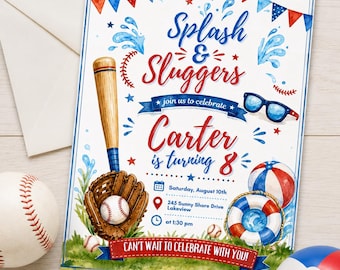 Baseball Birthday Invitation: Splash Sluggers Theme (Digital Download)