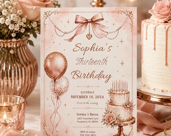 Editable Canva Birthday Invitation Template: Thirteenth Birthday Party (Digital Download)