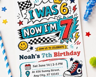 6 7 Birthday Invitation: Boys 7th Birthday Digital Invite INSTANT DOWNLOAD Canva Template