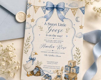 Sweet Little Goose Baby Shower Invitation Template (Digital Download)
