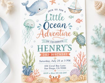 Ocean Adventure Birthday Invitation Template (Digital Download)