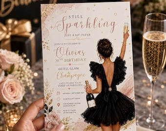 Editable 30th Birthday Invitation: Sparkling Glitz Glam Champagne (Digital Download)