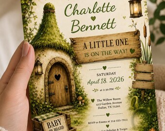 Editable Baby Shower Invitation Template: Whimsical Fairy House Design (Digital Download)
