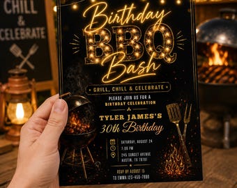 BBQ Birthday Invitation Template: Editable Grill Party Invite (Digital Download)